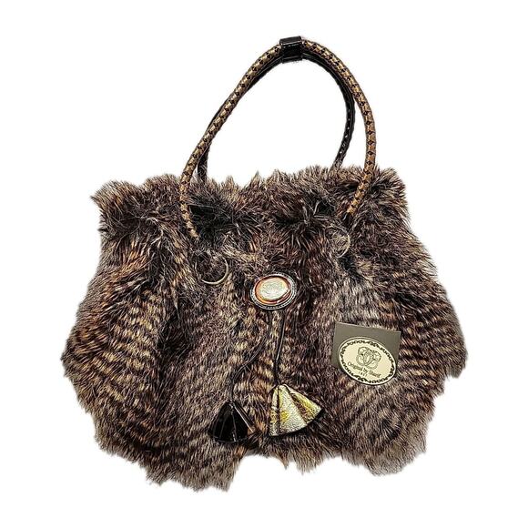 Original By Sharif 1827 Chocolate Brown Faux Fur Leather Handbag HTF Collectible - Picture 1 of 16